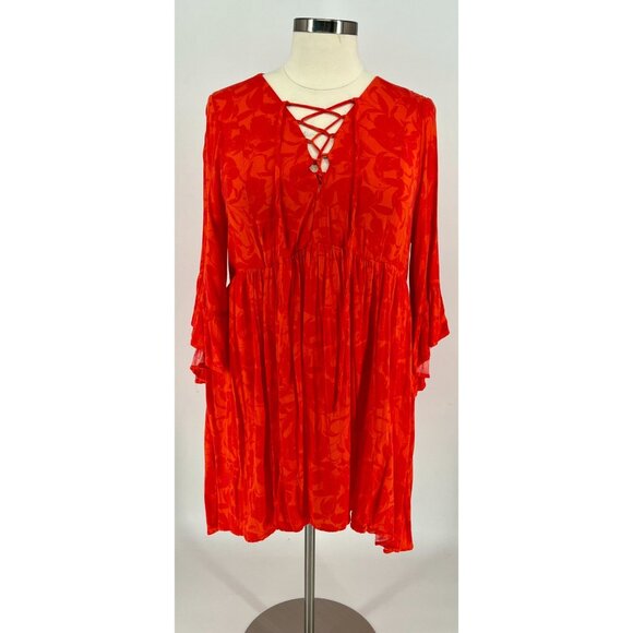 Torrid - Floral Mini Dress With Ruffled Sleeves & Lace-Up Neckline (size 2 or 18 - Picture 1 of 3
